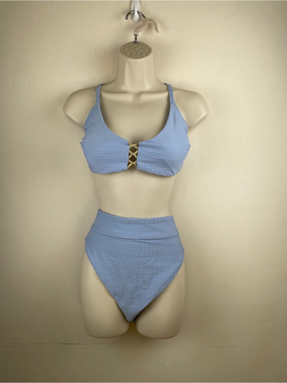 Aerie Light Blue High-Waist Bikini Set with Gold Accent